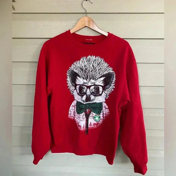 Holiday Christmas crewneck dapper hedgehog sweatshirt size M FIFTH SUN cutesy - Picture 1 of 9